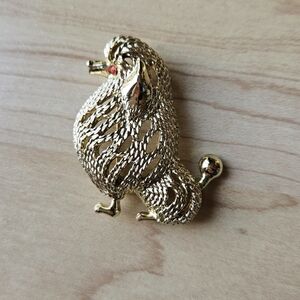 Sarah Cov Coventry Poodle Dog Brooch Pin Gold Tone Vintage Signed Figural